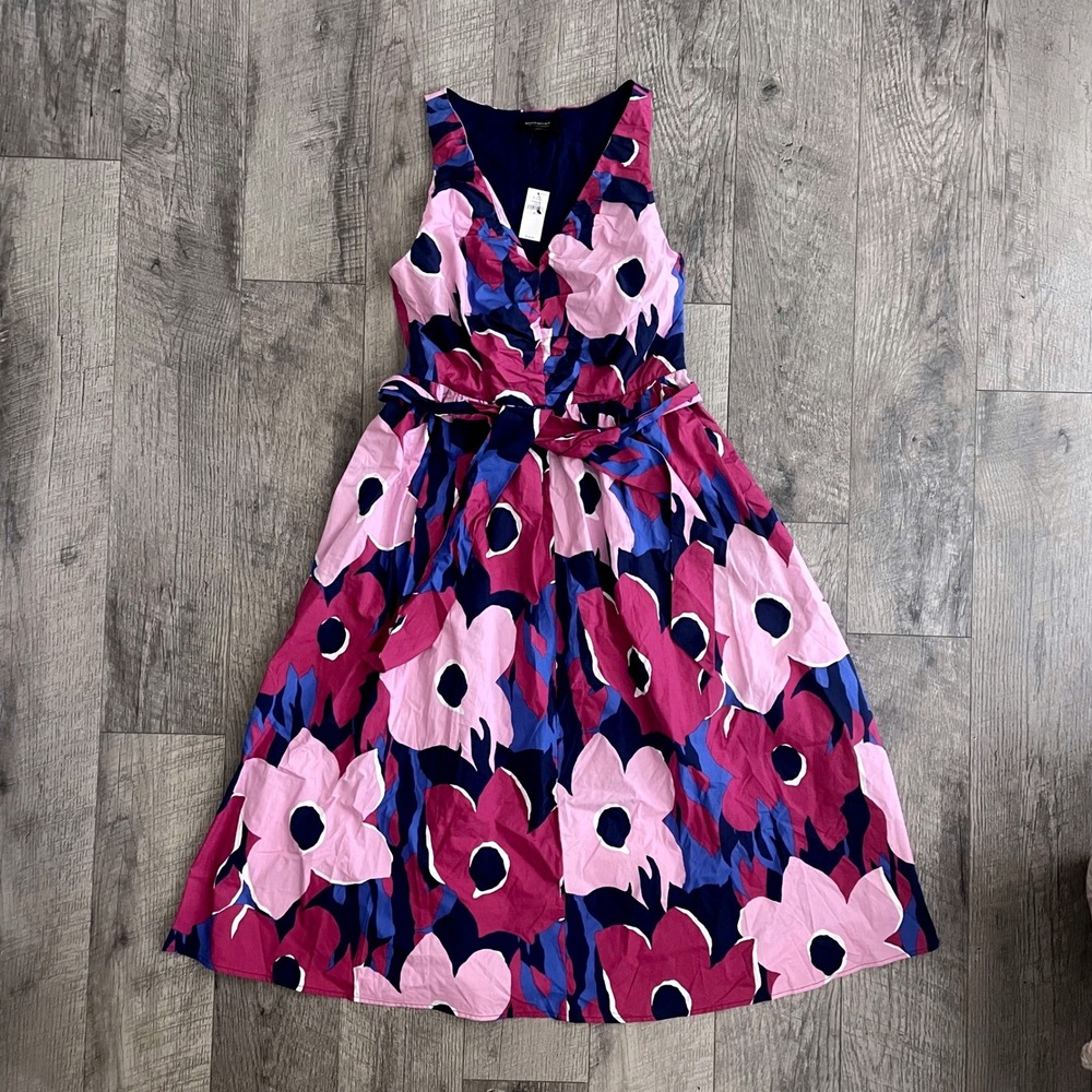 Banana Republic Floral Midi Dress Pink Navy Blue V-Neck Belted Size 6 NWT 772790